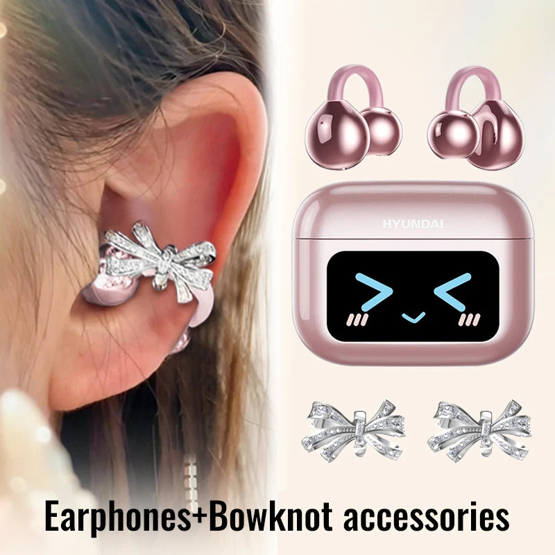 Choice HYUNDAI M100 ENC Ear Clip LED Digital Display Earphones Wireless Bluetooth Headphones Noise Cancelling Touch Control
