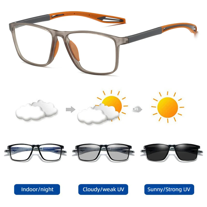 Fashion Square Photochromic Sunglasses Men Women Luxury Ultra Weight TR90 Anti Blue Light Sun Glasses Outdoor Chameleon Shades