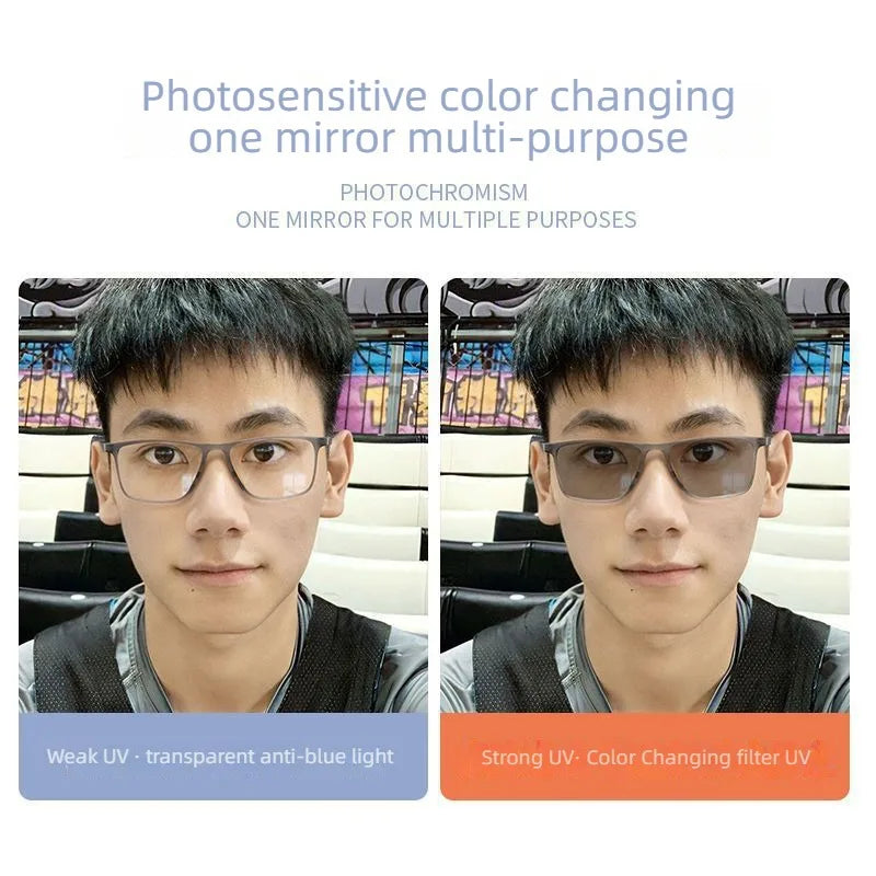 Fashion Square Photochromic Sunglasses Men Women Luxury Ultra Weight TR90 Anti Blue Light Sun Glasses Outdoor Chameleon Shades