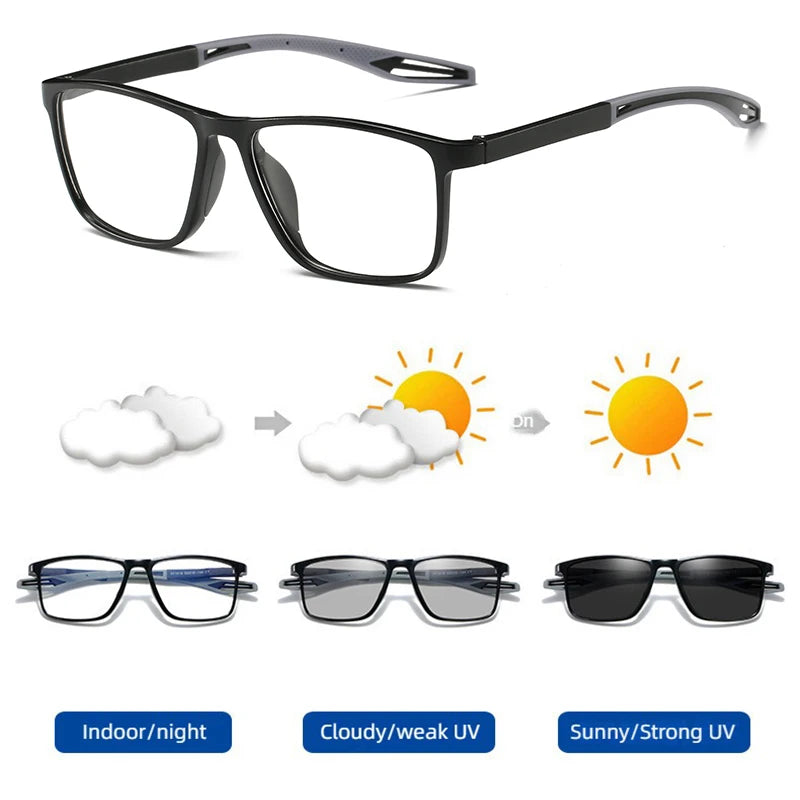 Fashion Square Photochromic Sunglasses Men Women Luxury Ultra Weight TR90 Anti Blue Light Sun Glasses Outdoor Chameleon Shades