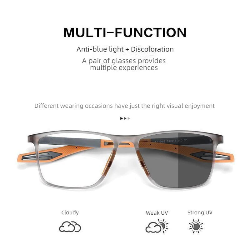Fashion Square Photochromic Sunglasses Men Women Luxury Ultra Weight TR90 Anti Blue Light Sun Glasses Outdoor Chameleon Shades