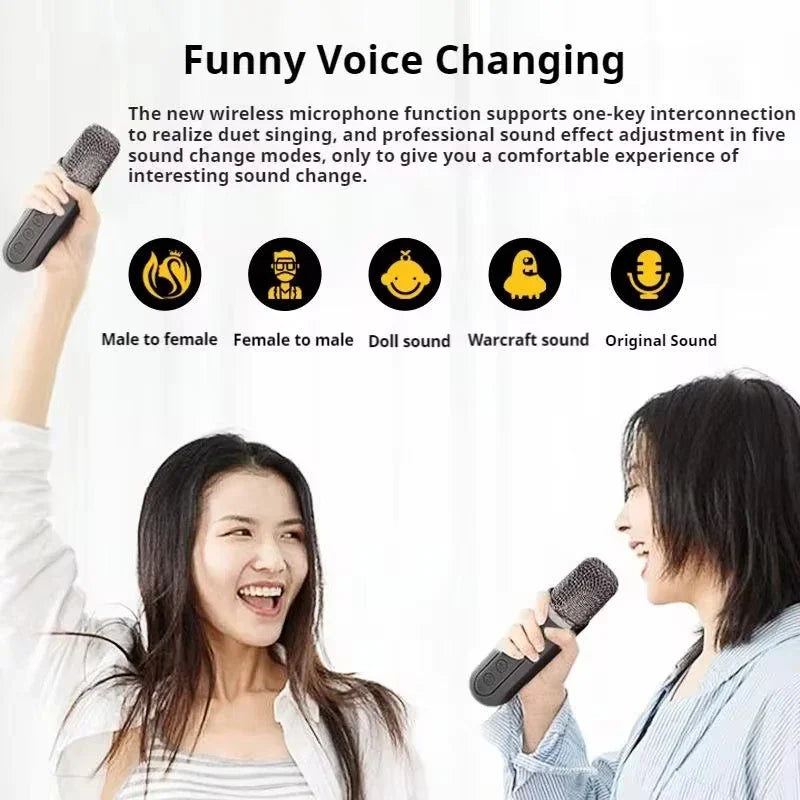 VIKEFON Karaoke Machine With 2 Wireless Dual Microphones Portable Boombox AUX TF Card U Disk Player Voice Changer For Party