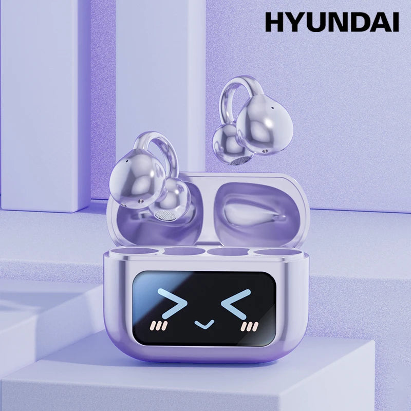 Choice HYUNDAI M100 ENC Ear Clip LED Digital Display Earphones Wireless Bluetooth Headphones Noise Cancelling Touch Control
