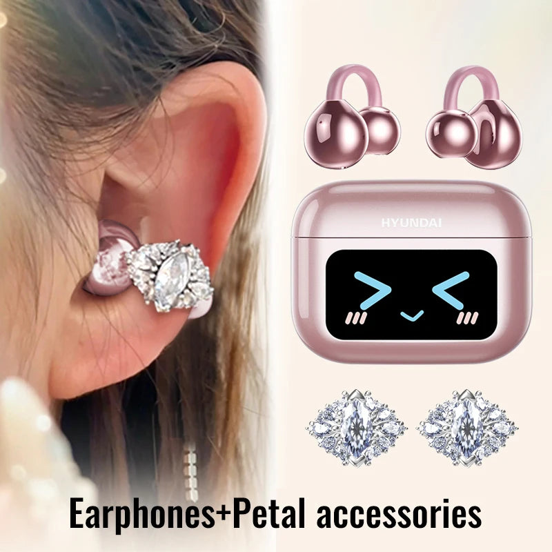 Choice HYUNDAI M100 ENC Ear Clip LED Digital Display Earphones Wireless Bluetooth Headphones Noise Cancelling Touch Control