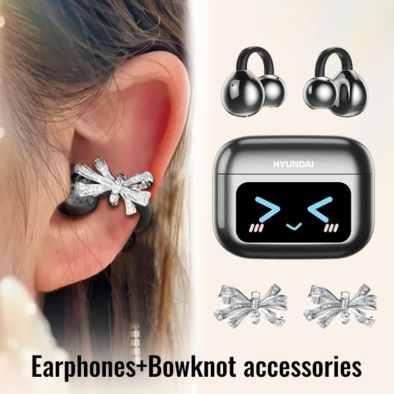 Choice HYUNDAI M100 ENC Ear Clip LED Digital Display Earphones Wireless Bluetooth Headphones Noise Cancelling Touch Control