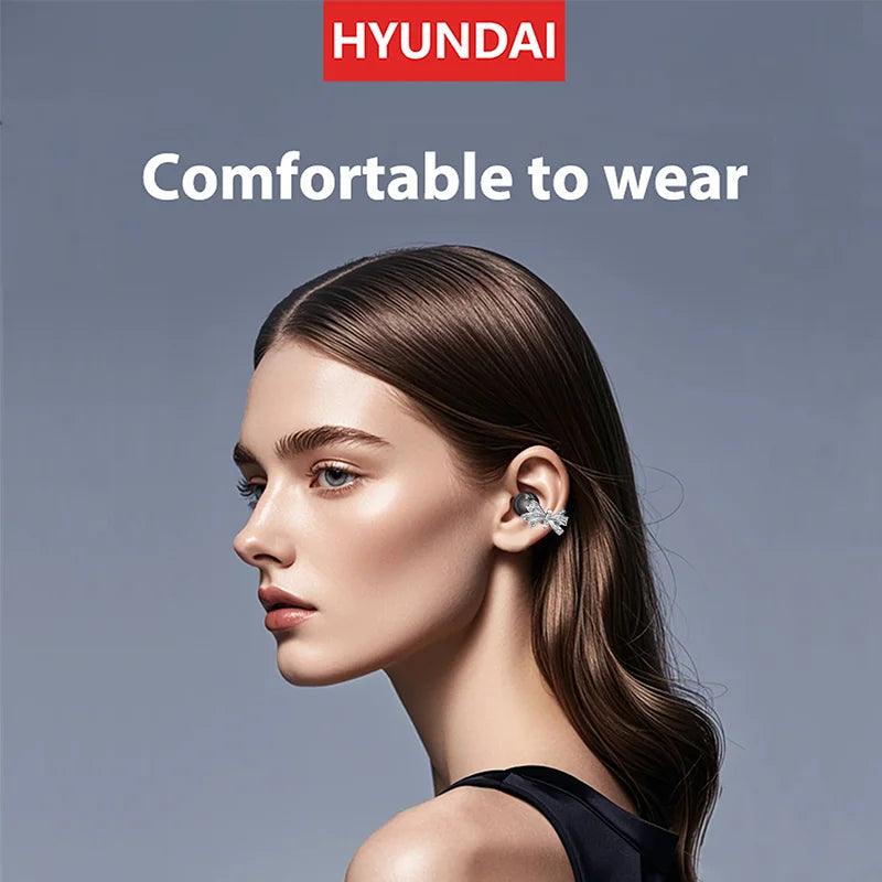 Choice HYUNDAI M100 ENC Ear Clip LED Digital Display Earphones Wireless Bluetooth Headphones Noise Cancelling Touch Control