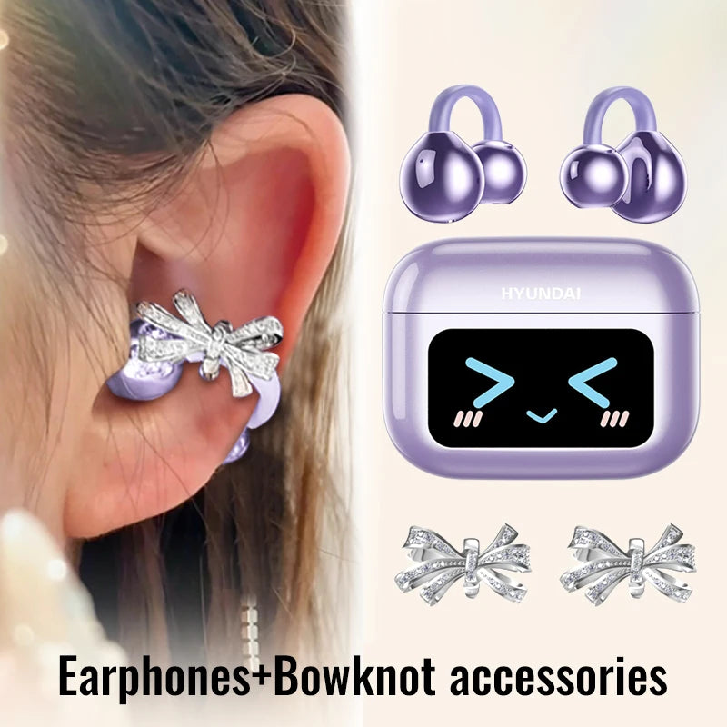 Choice HYUNDAI M100 ENC Ear Clip LED Digital Display Earphones Wireless Bluetooth Headphones Noise Cancelling Touch Control
