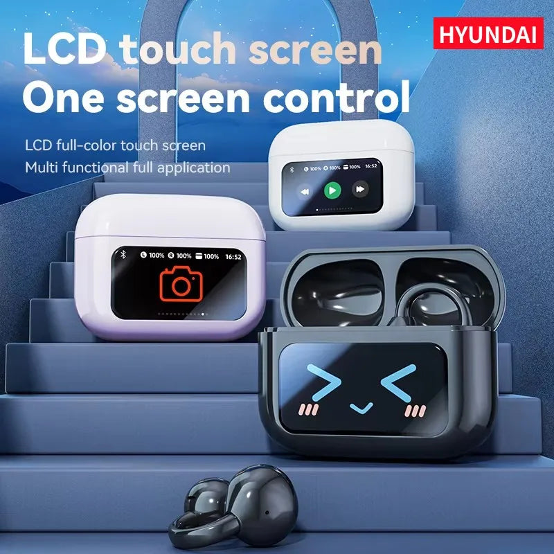 Choice HYUNDAI M100 ENC Ear Clip LED Digital Display Earphones Wireless Bluetooth Headphones Noise Cancelling Touch Control