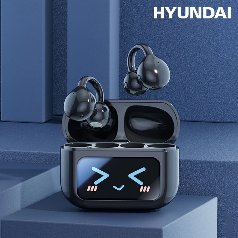 Choice HYUNDAI M100 ENC Ear Clip LED Digital Display Earphones Wireless Bluetooth Headphones Noise Cancelling Touch Control