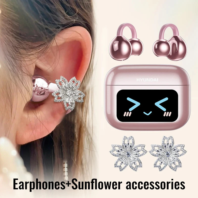 Choice HYUNDAI M100 ENC Ear Clip LED Digital Display Earphones Wireless Bluetooth Headphones Noise Cancelling Touch Control