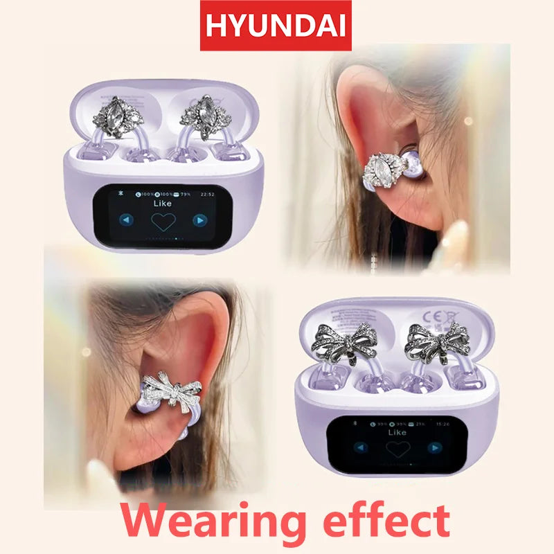 Choice HYUNDAI M100 ENC Ear Clip LED Digital Display Earphones Wireless Bluetooth Headphones Noise Cancelling Touch Control