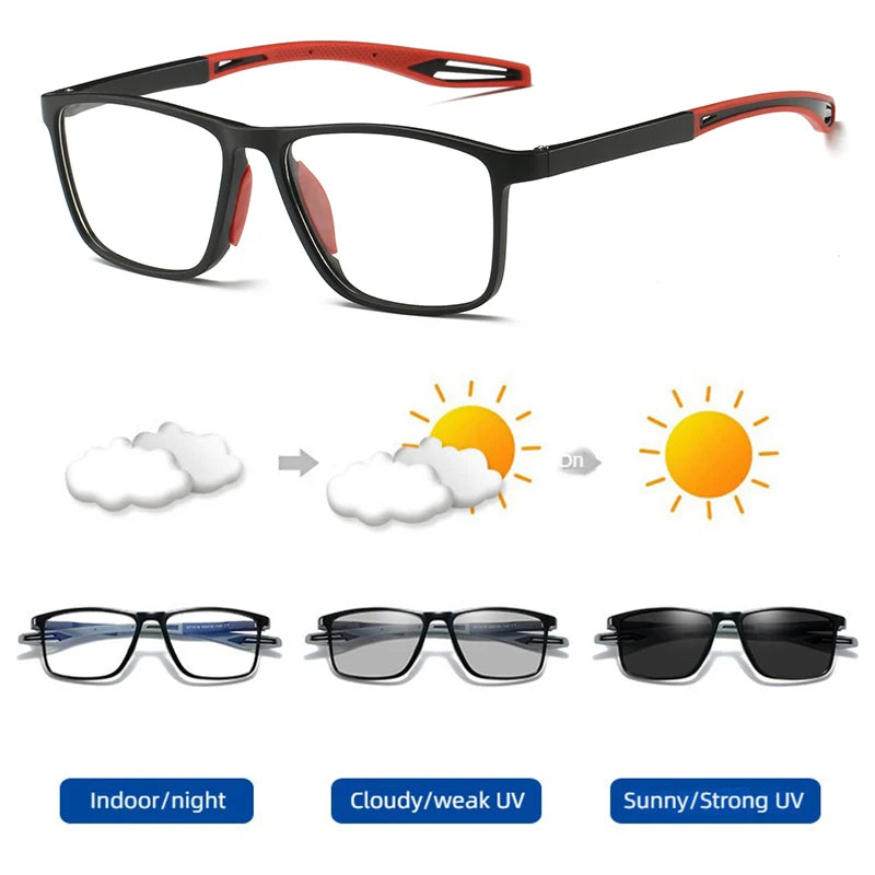 Fashion Square Photochromic Sunglasses Men Women Luxury Ultra Weight TR90 Anti Blue Light Sun Glasses Outdoor Chameleon Shades