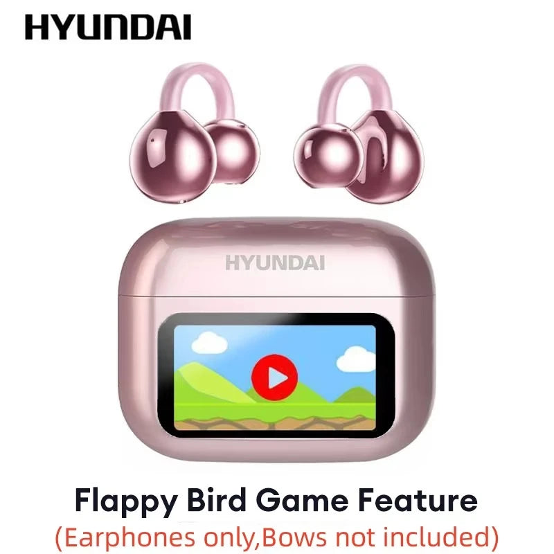 Choice HYUNDAI M100 ENC Ear Clip LED Digital Display Earphones Wireless Bluetooth Headphones Noise Cancelling Touch Control